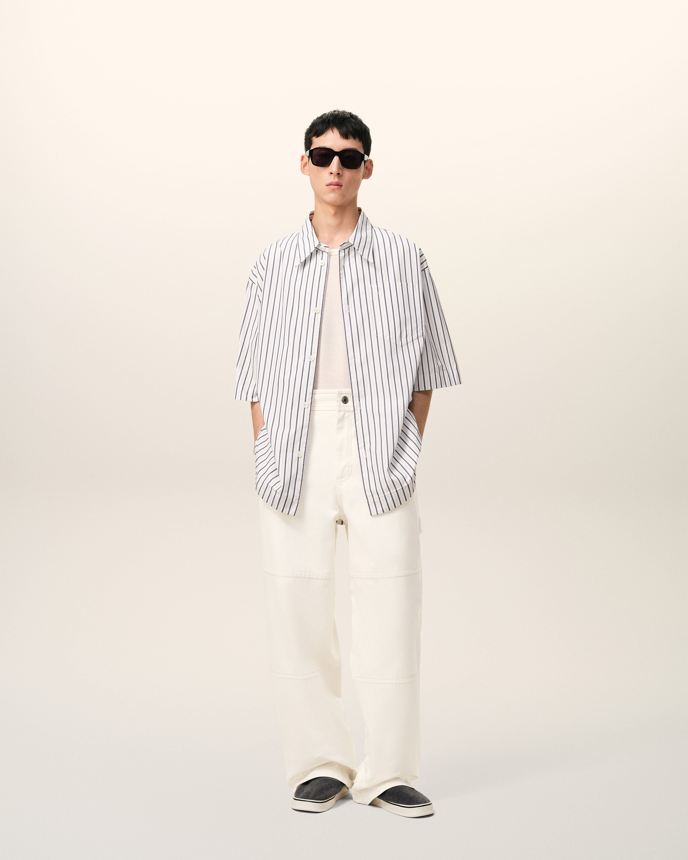 WHITE CREAM White Cotton Worker Trousers | Ami Paris