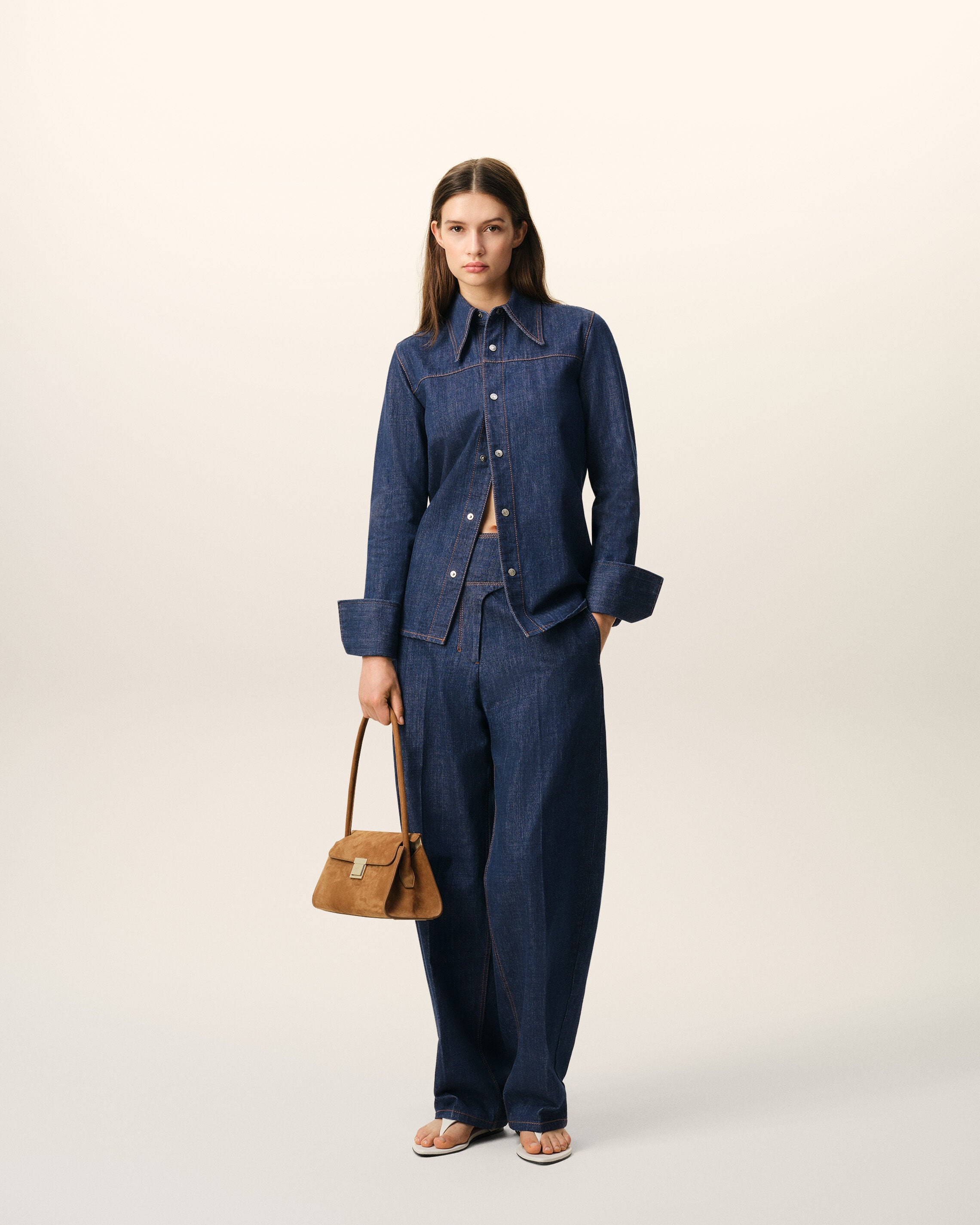 INDIGO Blue Cotton Sharp Collar Shirt | Ami Paris