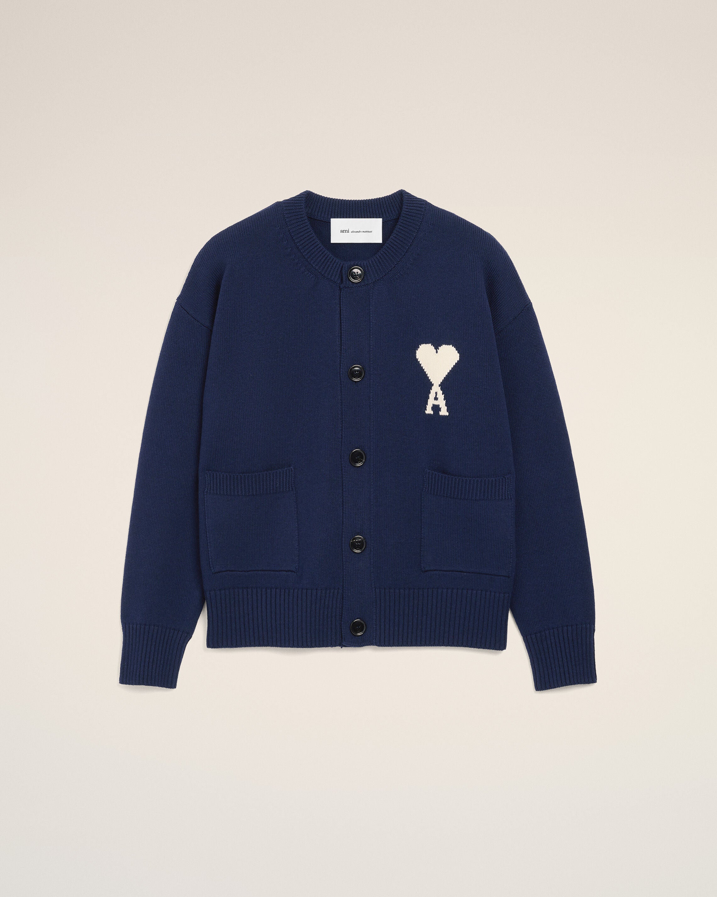 INK/OFF WHITE Blue Wool Crewneck Ami De Coeur Cardigan | Ami Paris